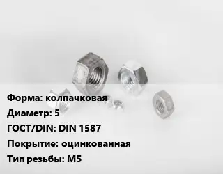 Гайка колпачковая D=5 DIN 1587 оцинкованная М5